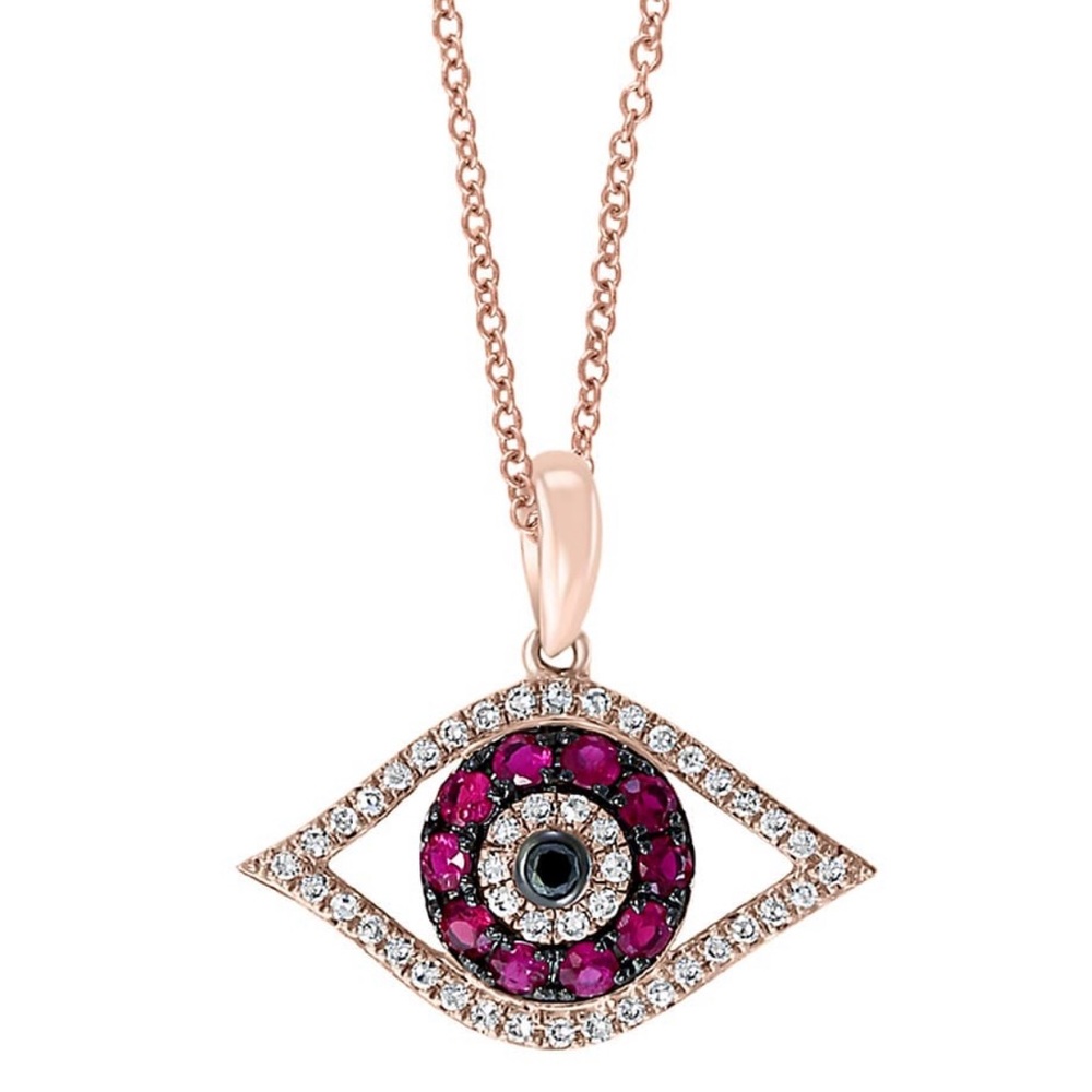 $1,495 EFFY Ruby Evil Eye Rose Gold Necklace NEW